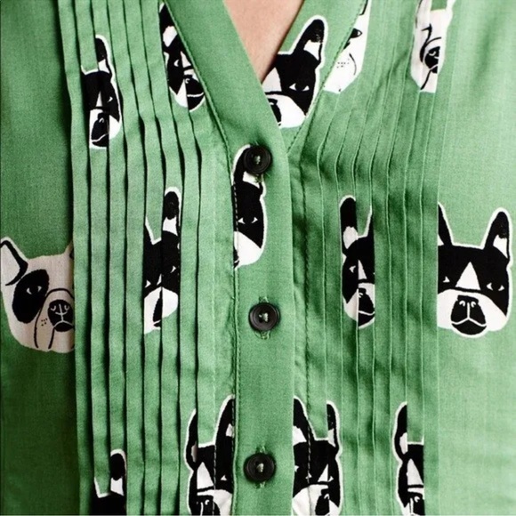 Anthropologie Green Dog Print Blouse - Picture 3 of 5